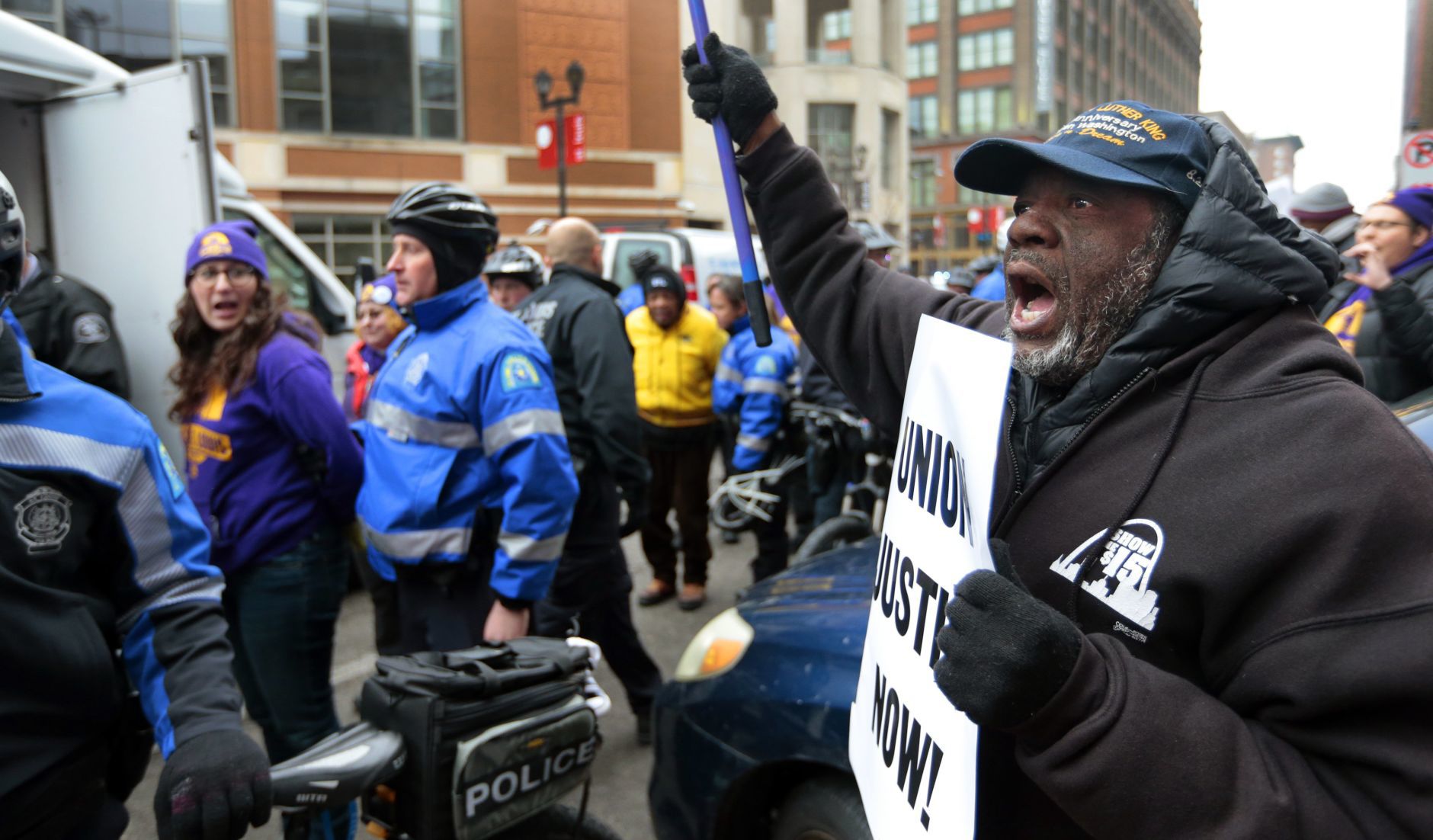 Arrests made as protesters call for pay raise for local janitors